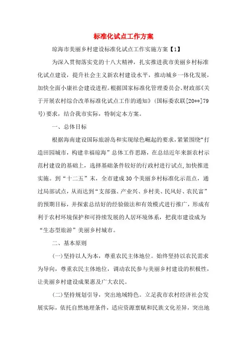 标准化试点工作方案