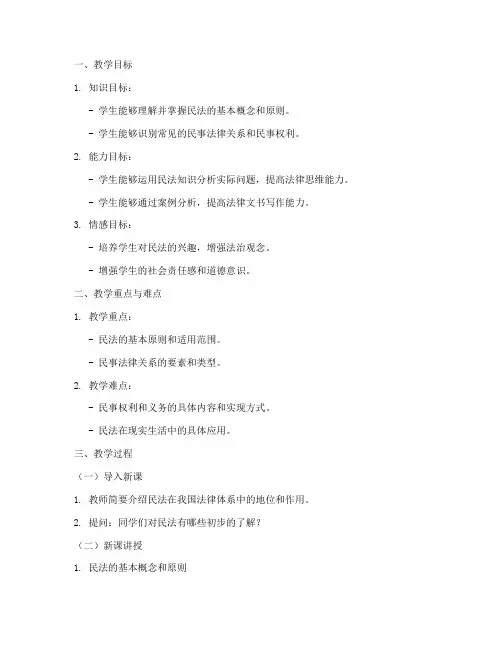 民法课堂教案设计模板范文