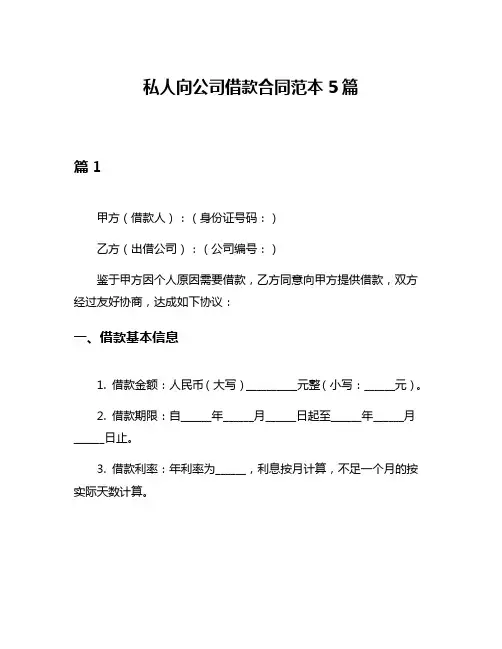 私人向公司借款合同范本5篇