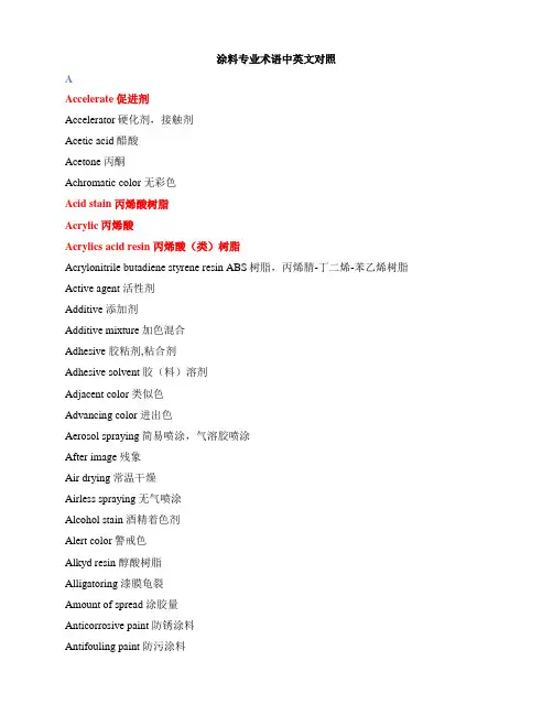 涂料专业术语中英文大全
