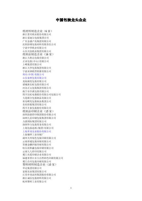 中国包装龙头企业(81家)