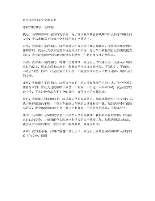 社会实践回家安全承诺书