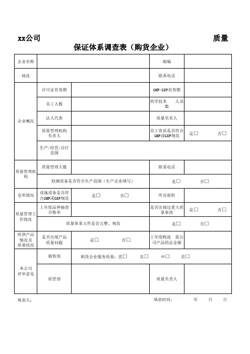 质量体系调查表