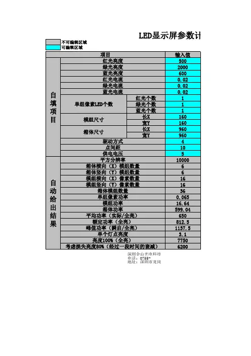 led显示屏计算公式