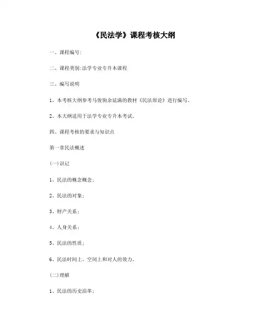 《民法学》课程专升本考核大纲