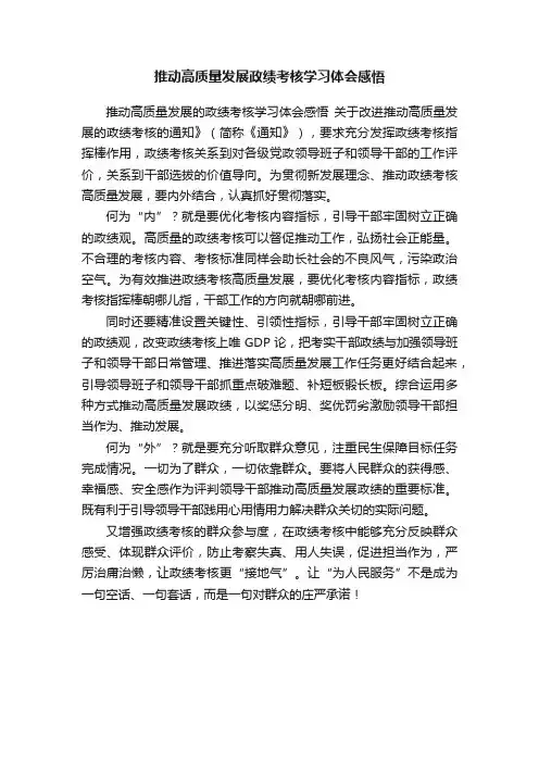 推动高质量发展政绩考核学习体会感悟