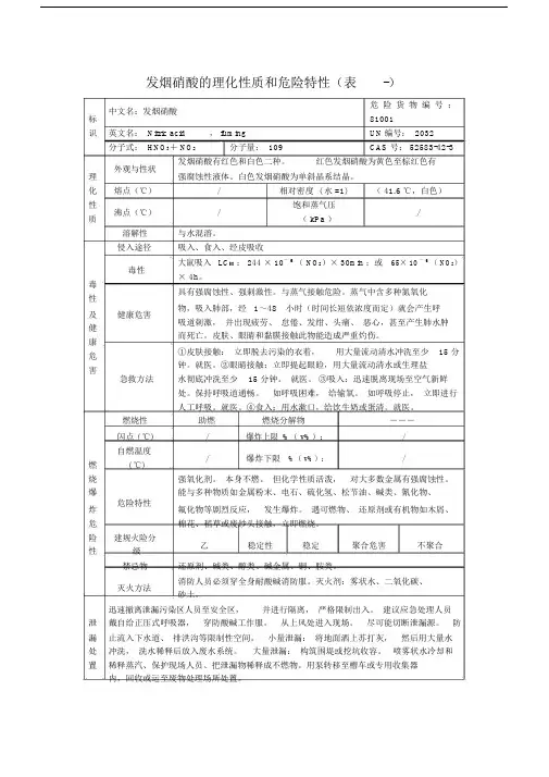 发烟硝酸的理化性质和危险特性表.doc