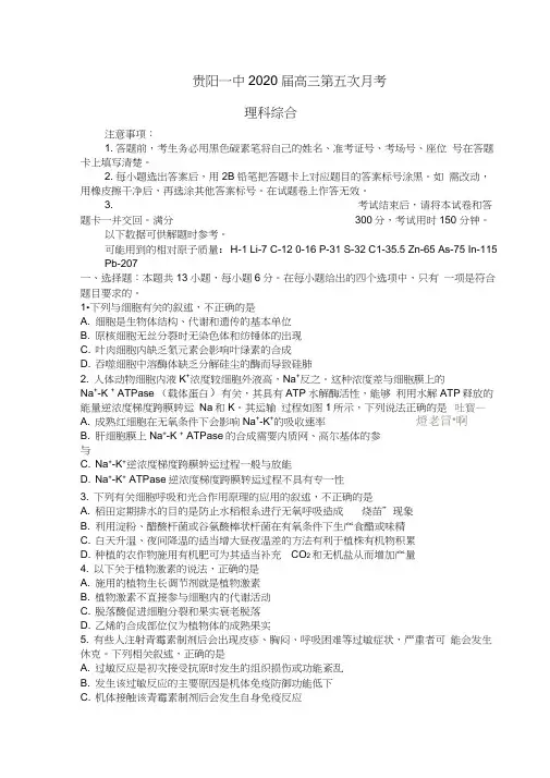 贵阳一中2020届高三第五次月考
