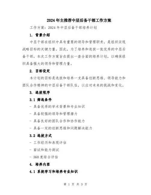 2024年主推荐中层后备干部工作方案