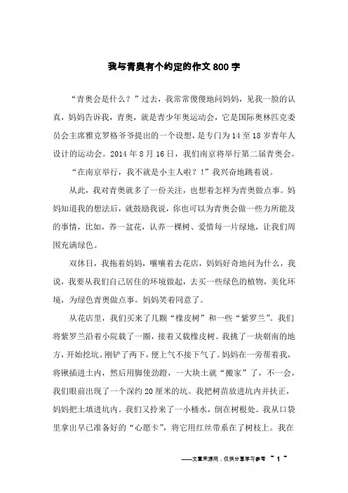 我与青奥有个约定的作文800字