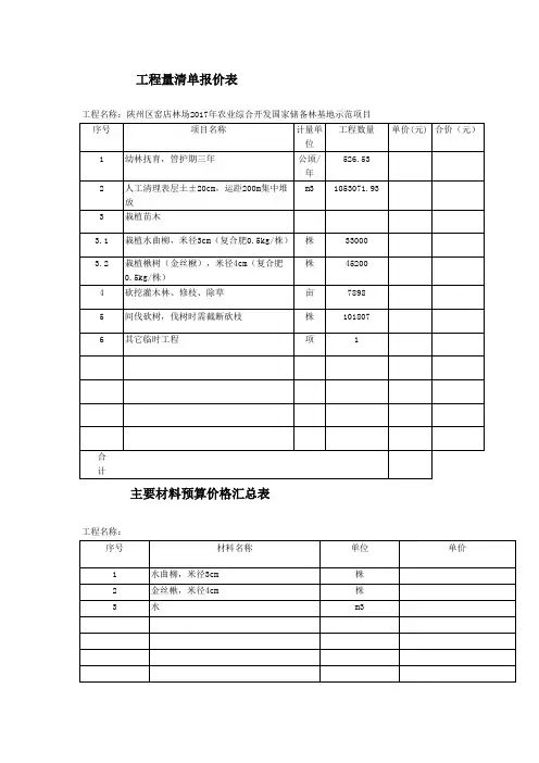 工程量清单报价表