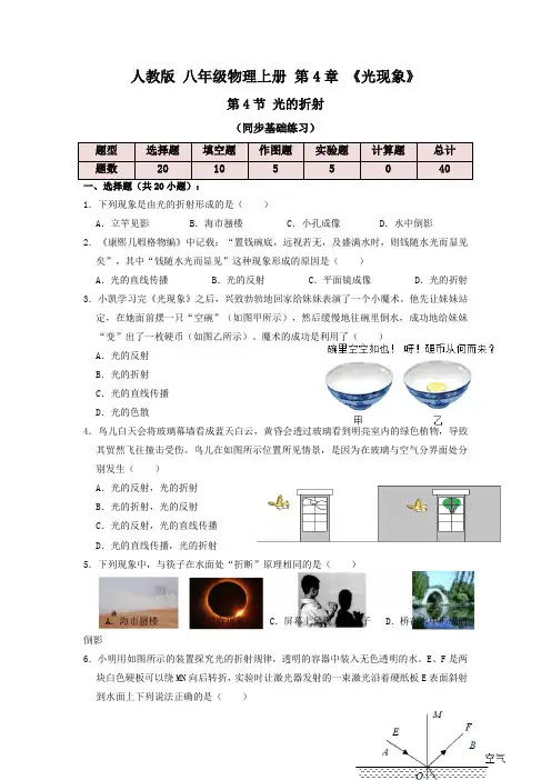 2022-2023学年八年级物理上册《光的折射》重难点易错题精练(人教版)原卷