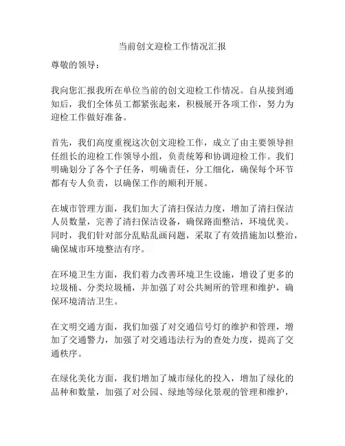 当前创文迎检工作情况汇报