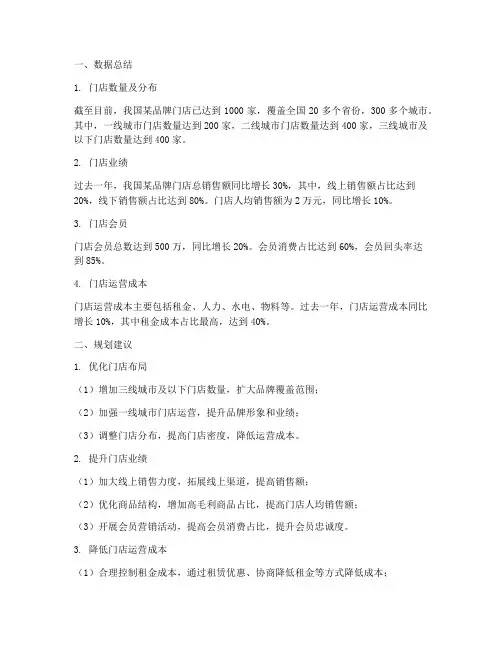 门店数据总结及规划范文
