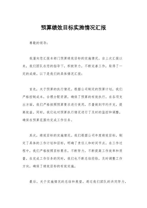 预算绩效目标实施情况汇报