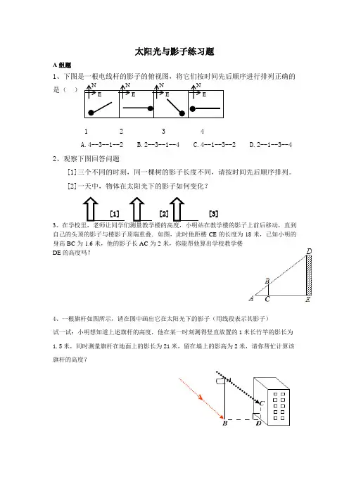 太阳光与影子练习题
