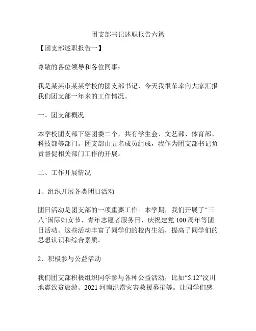 团支部书记述职报告六篇