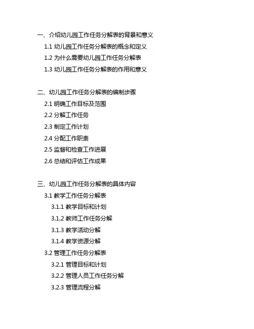 幼儿园工作任务分解表 工作任务分解