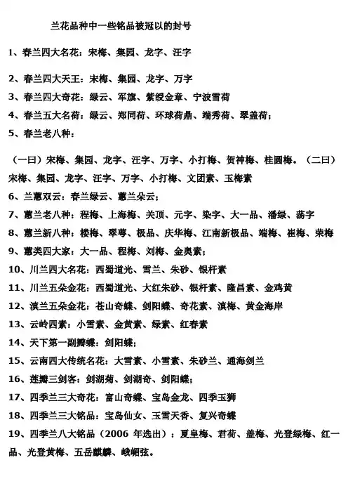 兰花品种中一些铭品被冠以的封号