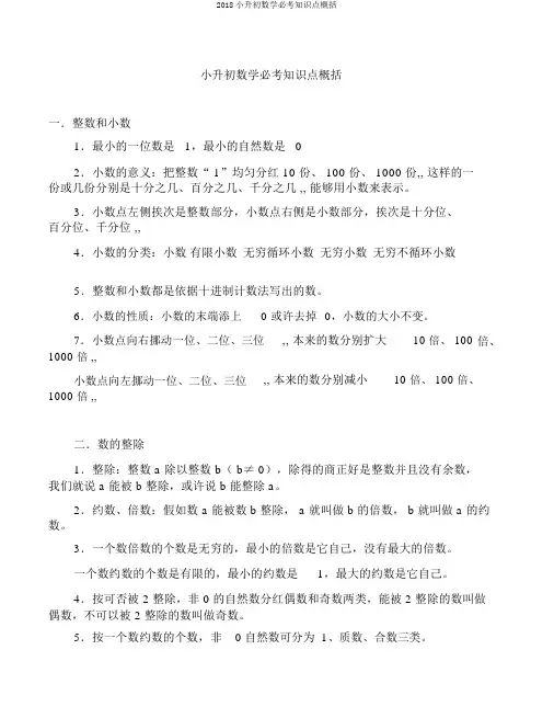 2018小升初数学必考知识点归纳