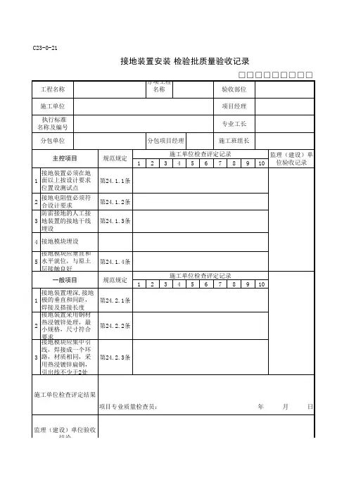 接地装置安装检验批质量验收记录