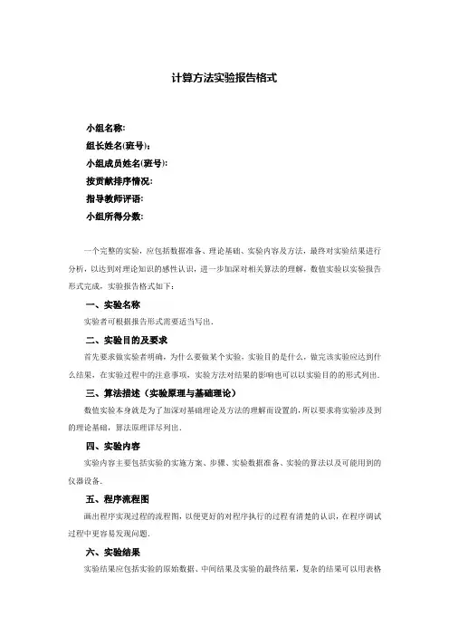 计算方法实验报告格式