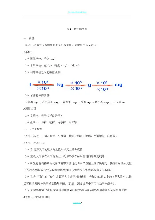 课堂笔记  6.1物体的质量