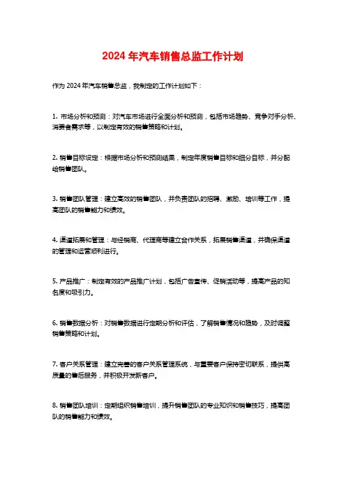 2024年汽车销售总监工作计划