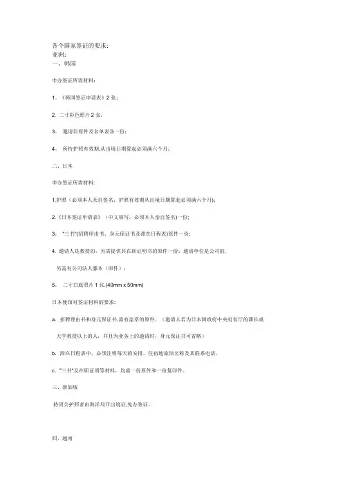 各国签证要求