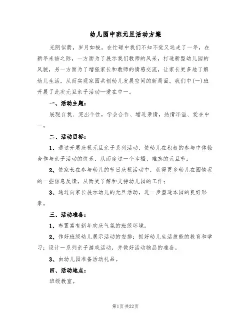 幼儿园中班元旦活动方案(5篇)