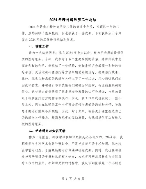 2024年精神病医院工作总结(2篇)