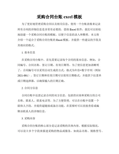 采购合同台账excel模板
