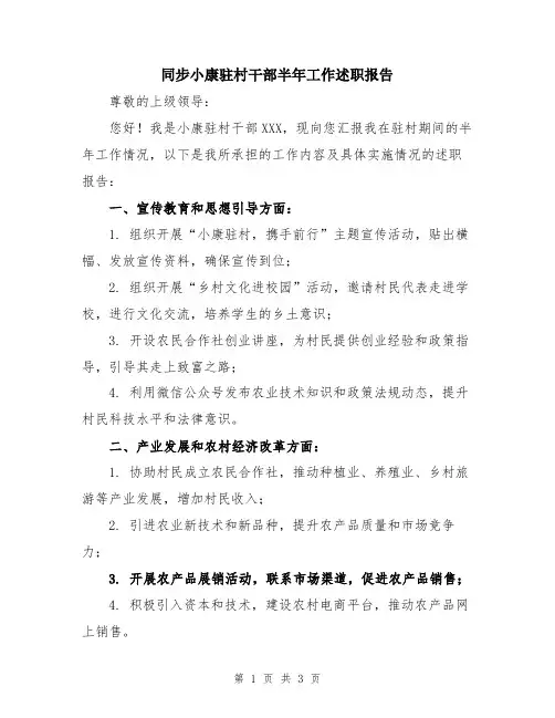 同步小康驻村干部半年工作述职报告