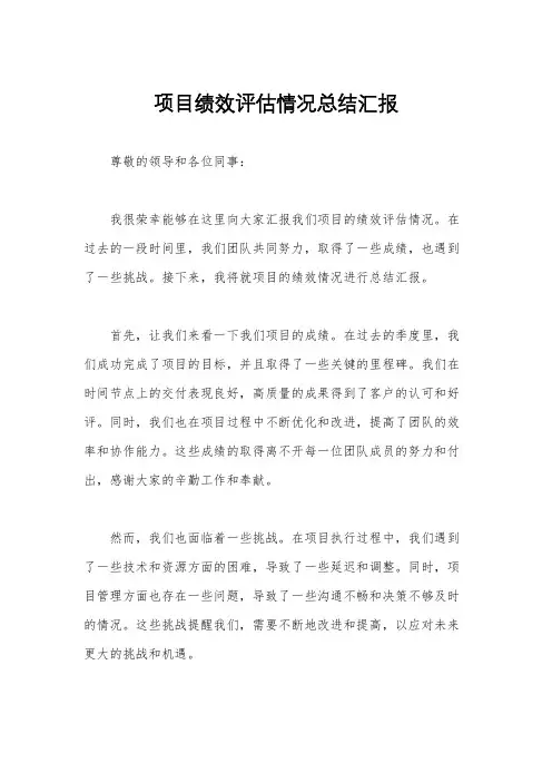 项目绩效评估情况总结汇报