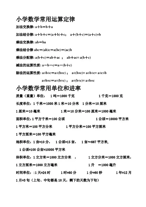 小学数学常用运算定律