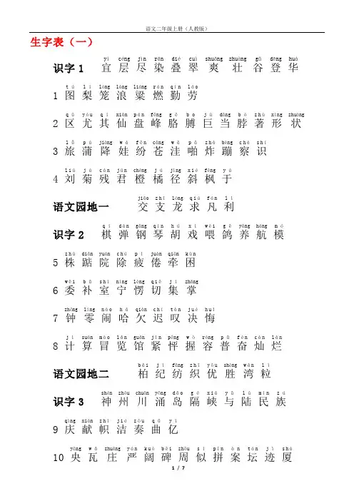二年级上册生字(带拼音 )