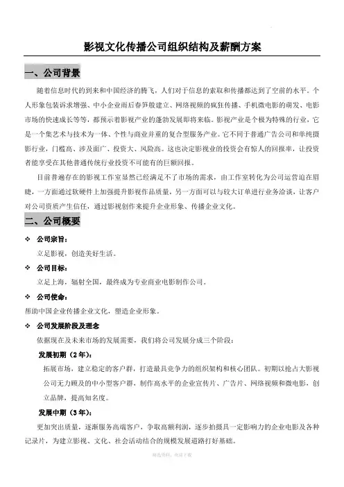 影视文化传播公司组织结构及薪酬方法