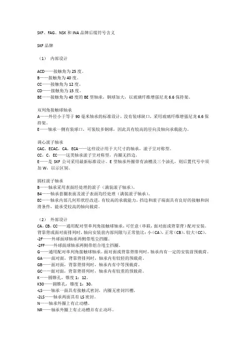 SKF、FAG、NSK和INA品牌后缀符号含义