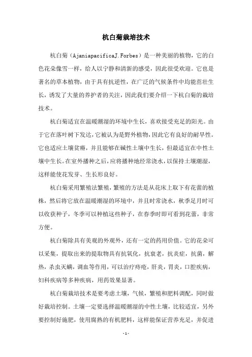 杭白菊栽培技术