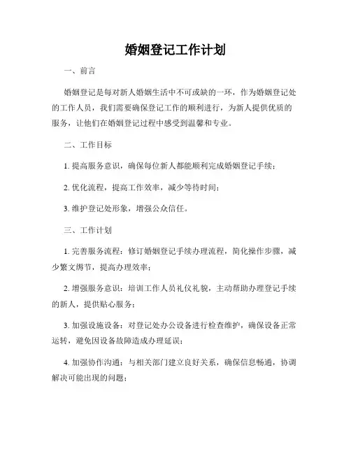 婚姻登记工作计划