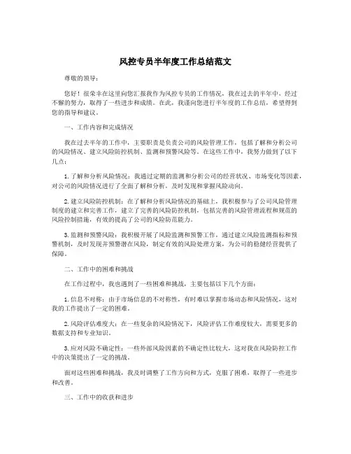 风控专员半年度工作总结范文