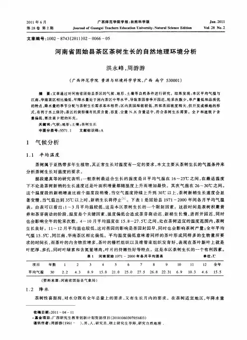 河南省固始县茶区茶树生长的自然地理环境分析