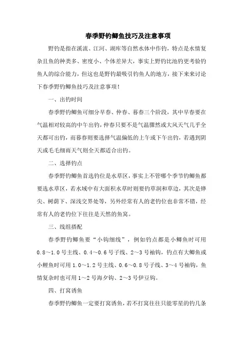 钓鱼技巧：春季野钓鲫鱼技巧及注意事项