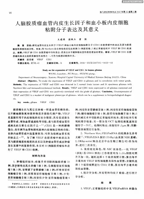 人脑胶质瘤血管内皮生长因子和血小板内皮细胞粘附分子表达及其意义