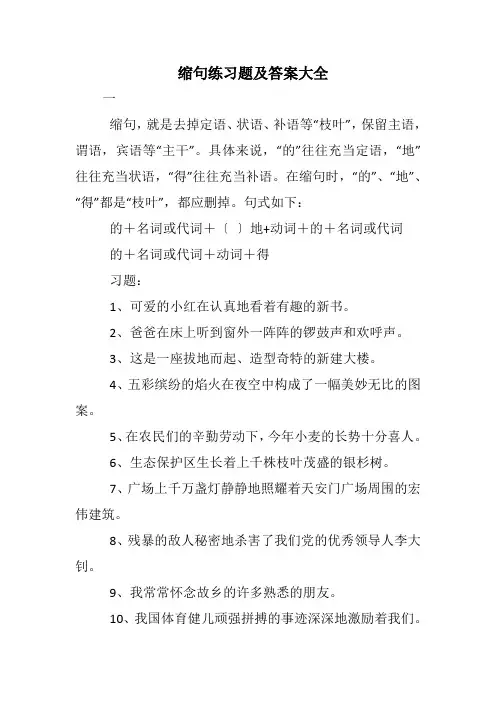缩句练习试题和答案