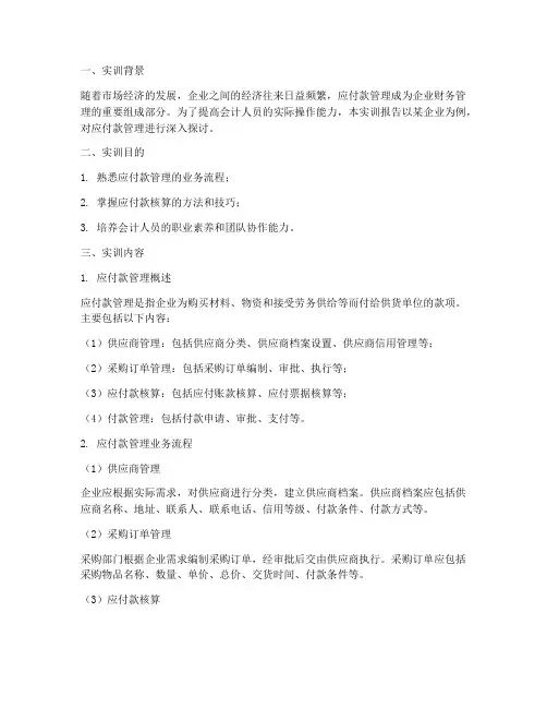 会计实训报告应付款管理