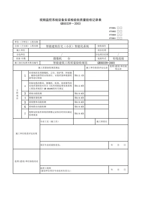 视频监控系统检验批质量验收记录表