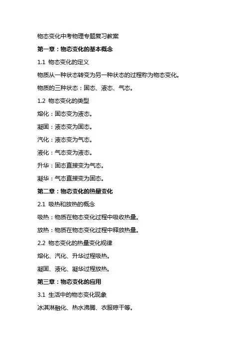 物态变化中考物理专题复习教案