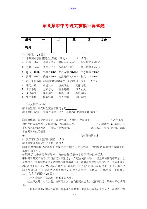 山东省临沂市2009年九年级语文中考模拟三练试题