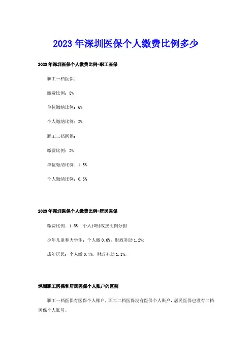 2023年深圳医保个人缴费比例多少